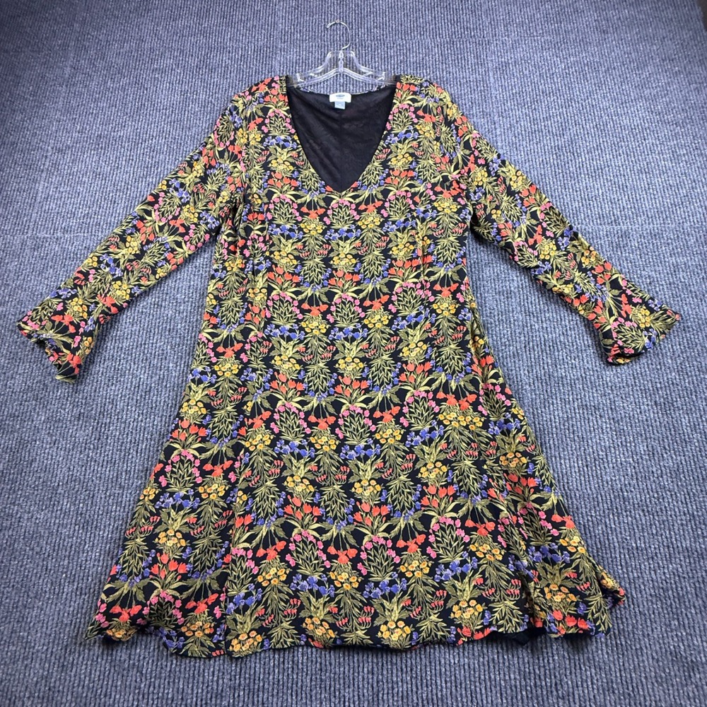 Old Navy Womens Plus Size 20 Floral V-Neck Bell Sleeve Mini Dress Black Multi